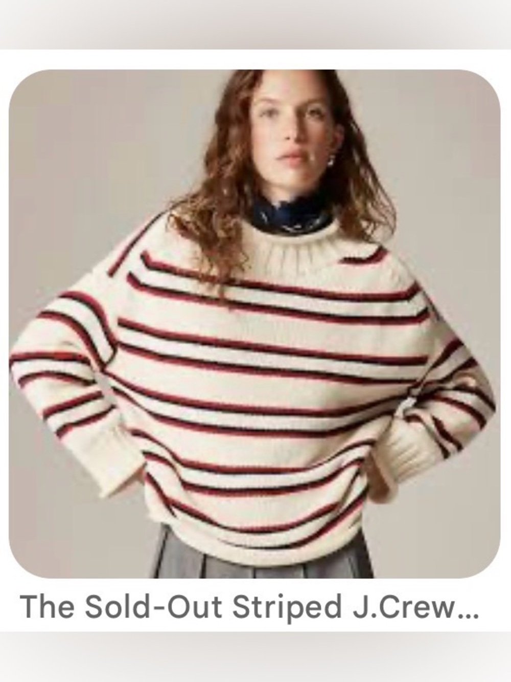 J. Crew Cream Rollneck Sweater with Red and Navy Stripes- Sold Out Dec. 2025.
